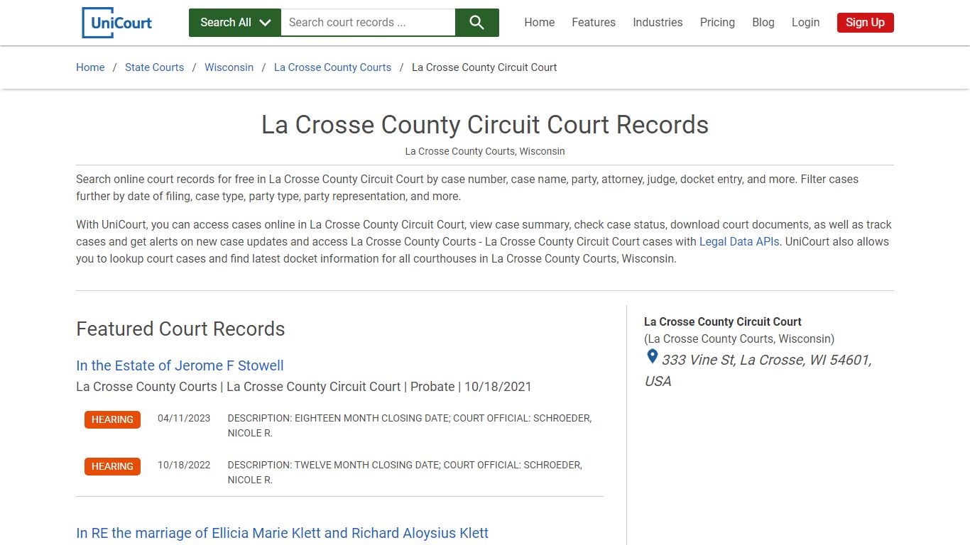 La Crosse County Circuit Court Records | La Crosse | UniCourt
